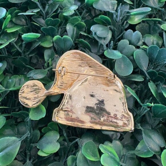 Vintage Red Enamel Santa Hat w/Rhinestone Accents Christmas Brooch - Picture 2 of 2